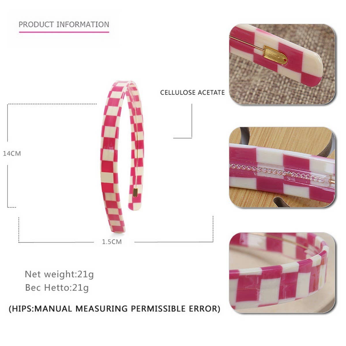COLORFUL CHECKERBOARD ACETATE HEADBAND HAIRPIN