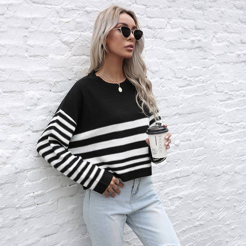 KNIT STRIPED CREW NECK SWEATER BASE