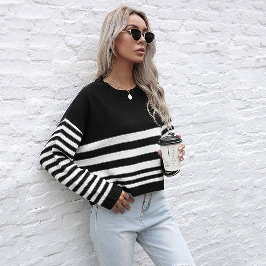 KNIT STRIPED CREW NECK SWEATER BASE
