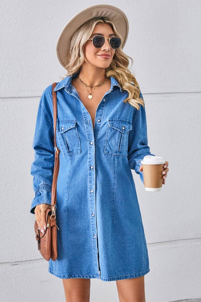 CWDSD10893_LOOSE WASHED DENIM SHIRT MIDI DRESS