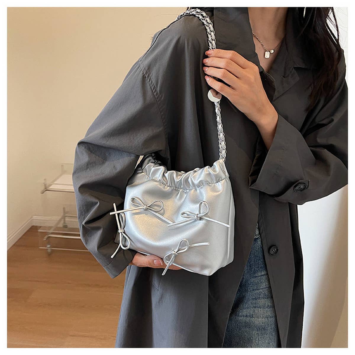 WOMEN BOW BUCKET BAG SHOULDER BAG_CWAB1562