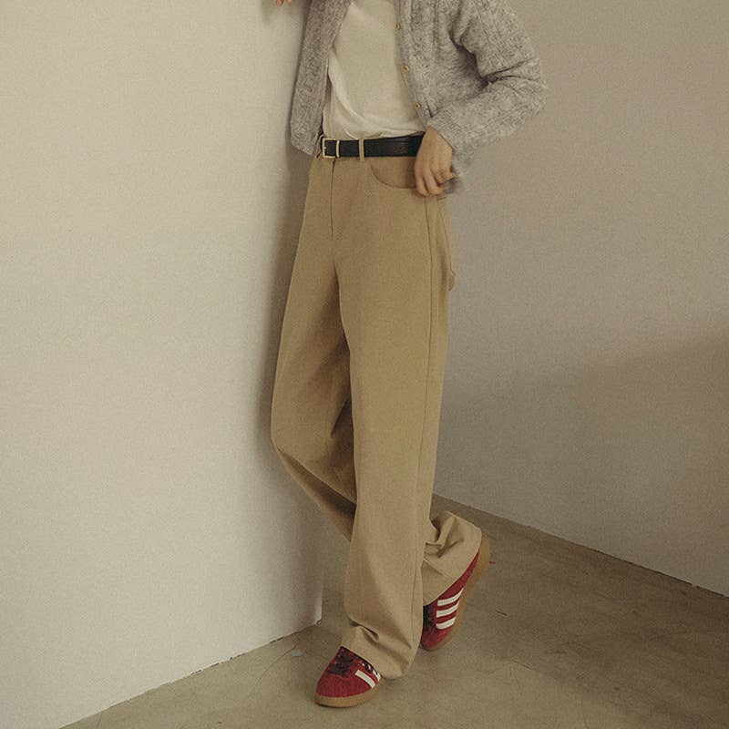 Elegant pure cotton straight-leg pants