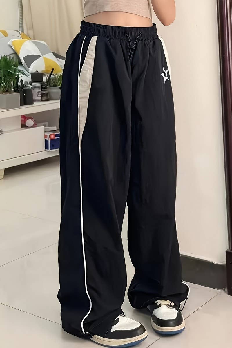 CWBLP2087_STREETWEAR PATCHWORK DRAWSTRING JOGGER PANTS