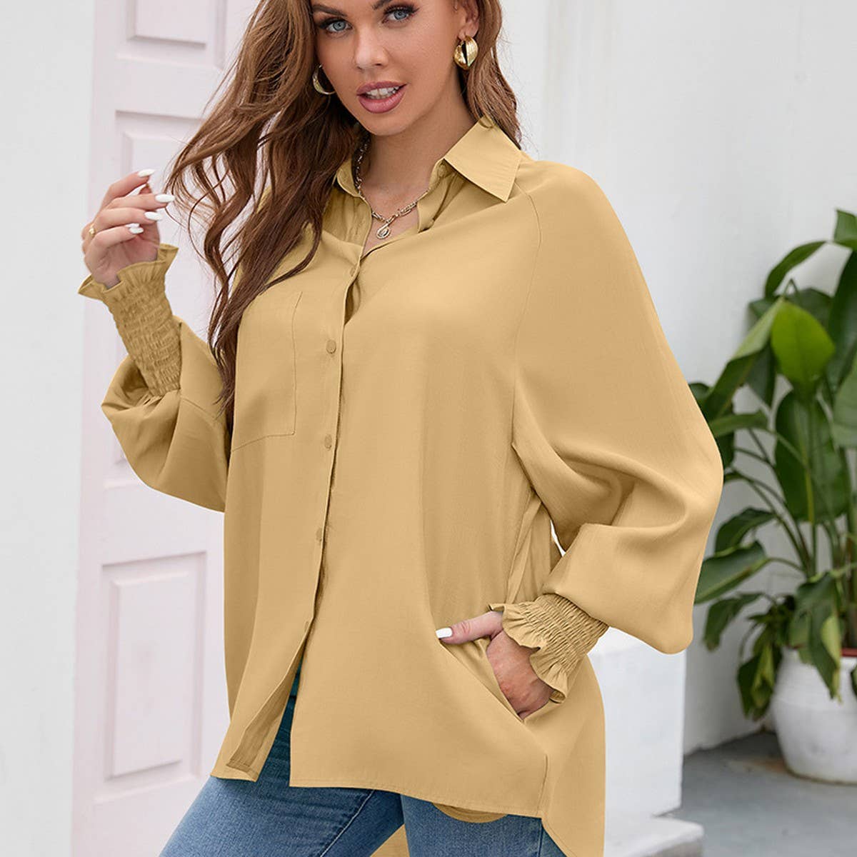 Rotator cuff Tencel solid color soft loose top