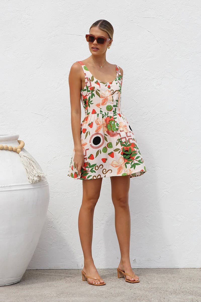 CWDHL1026_SUMMER BUTTON CARDIGAN MINI SLEEVELESS DRESS