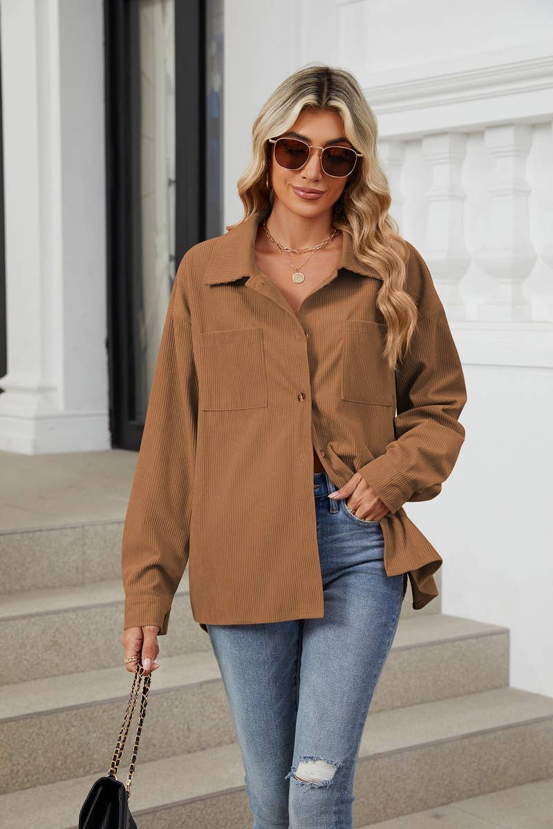 CWOBL0187_COLLAR POCKET COLLAR SOLID COLOR SPLICING SHIRT