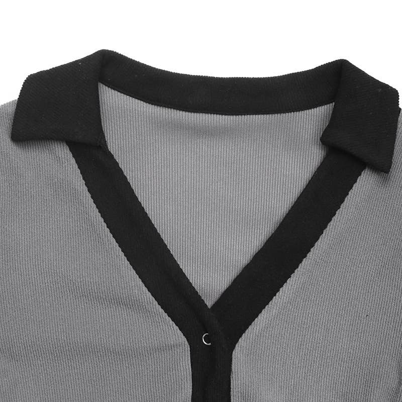 Lapel color-blocking striped knitted jumpsuit