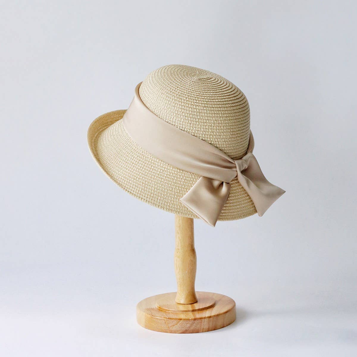 Summer new style ribbon turn-up bow straw hat_CWAH3481