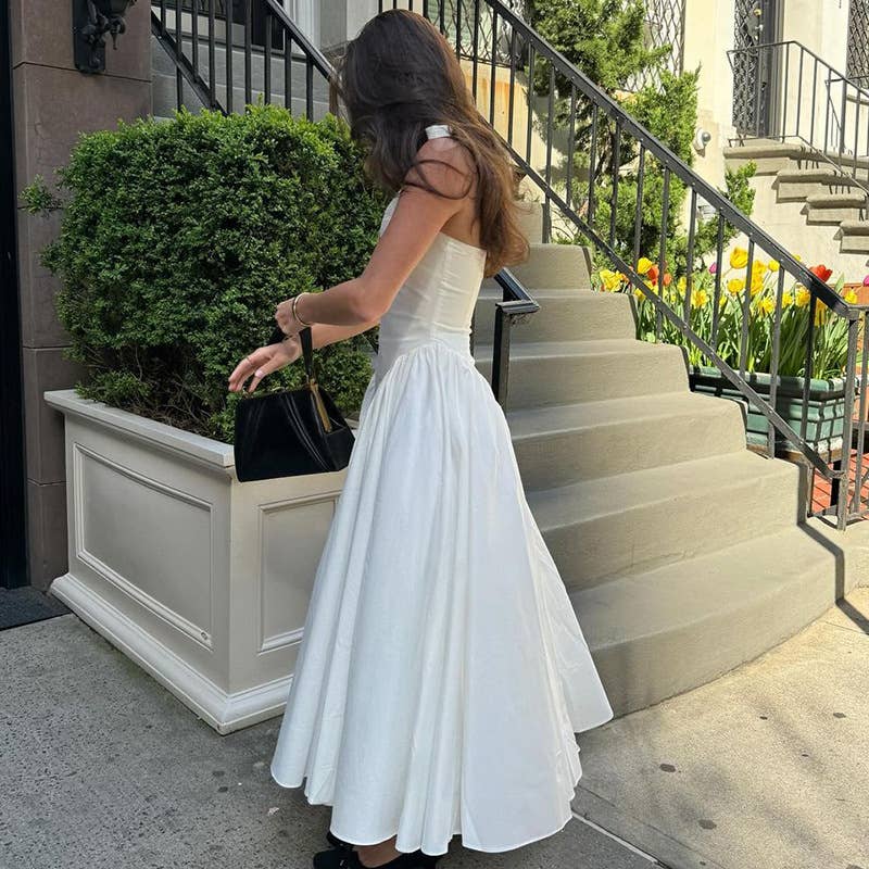 Solid Deep V Halter Cutout Flare Dress