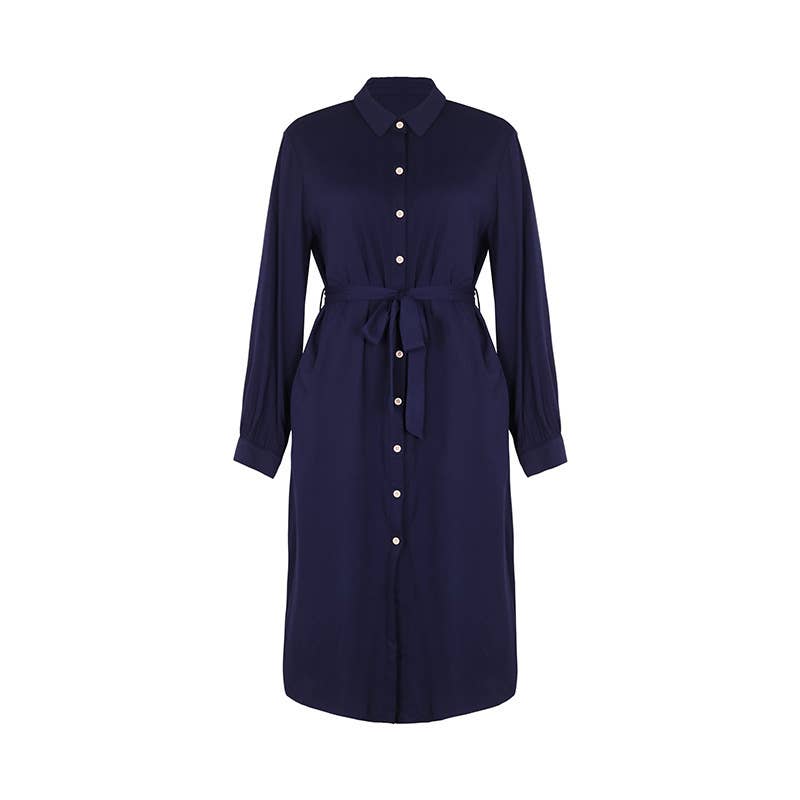 Long-sleeved solid-color shirt collar dress