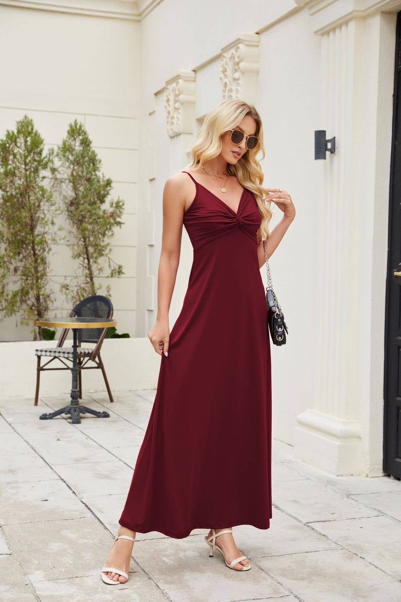 Long elegant and loose solid-color halter dress