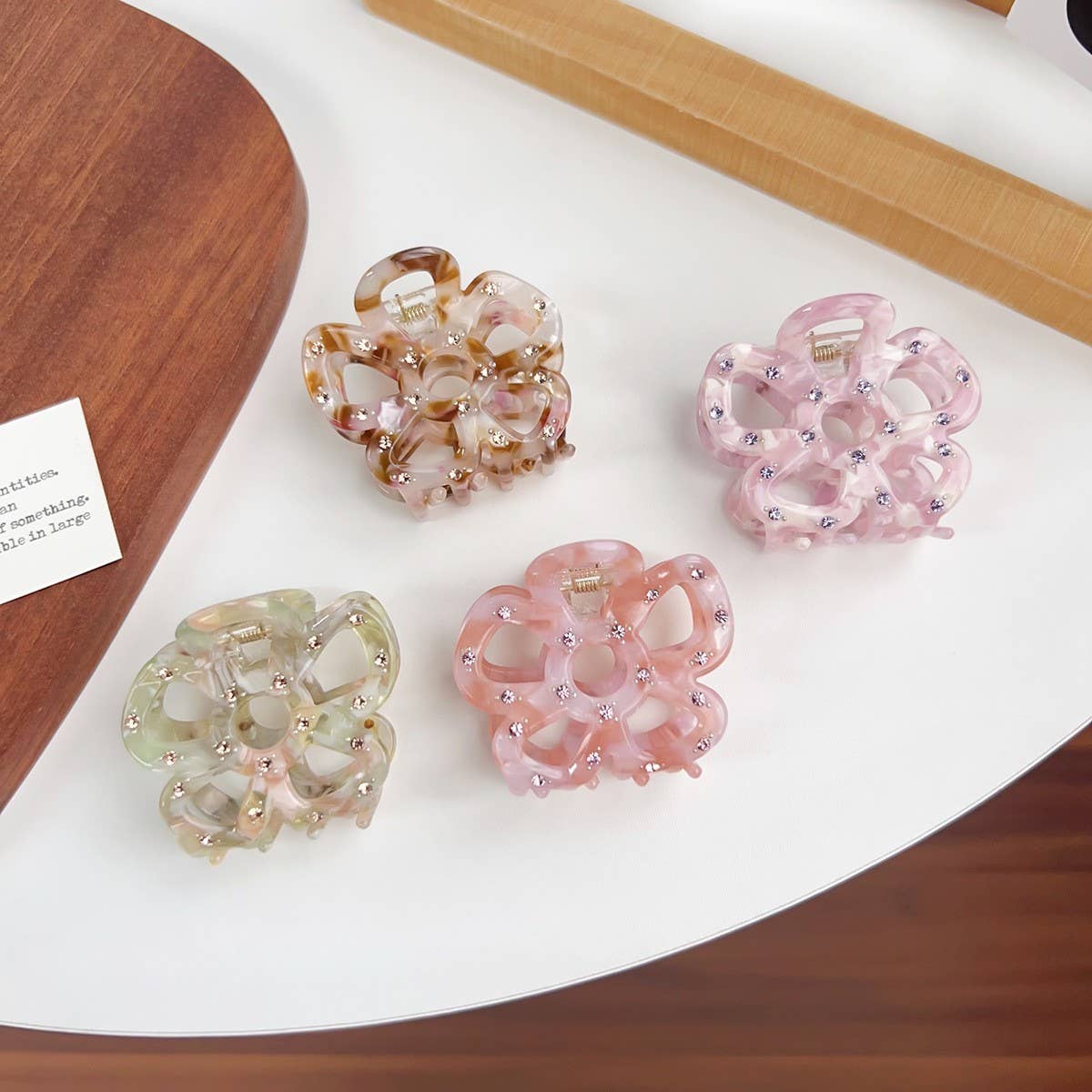 Hollow Flower Hair Claw, Rhinestone Chic Clip_CWAHA1590