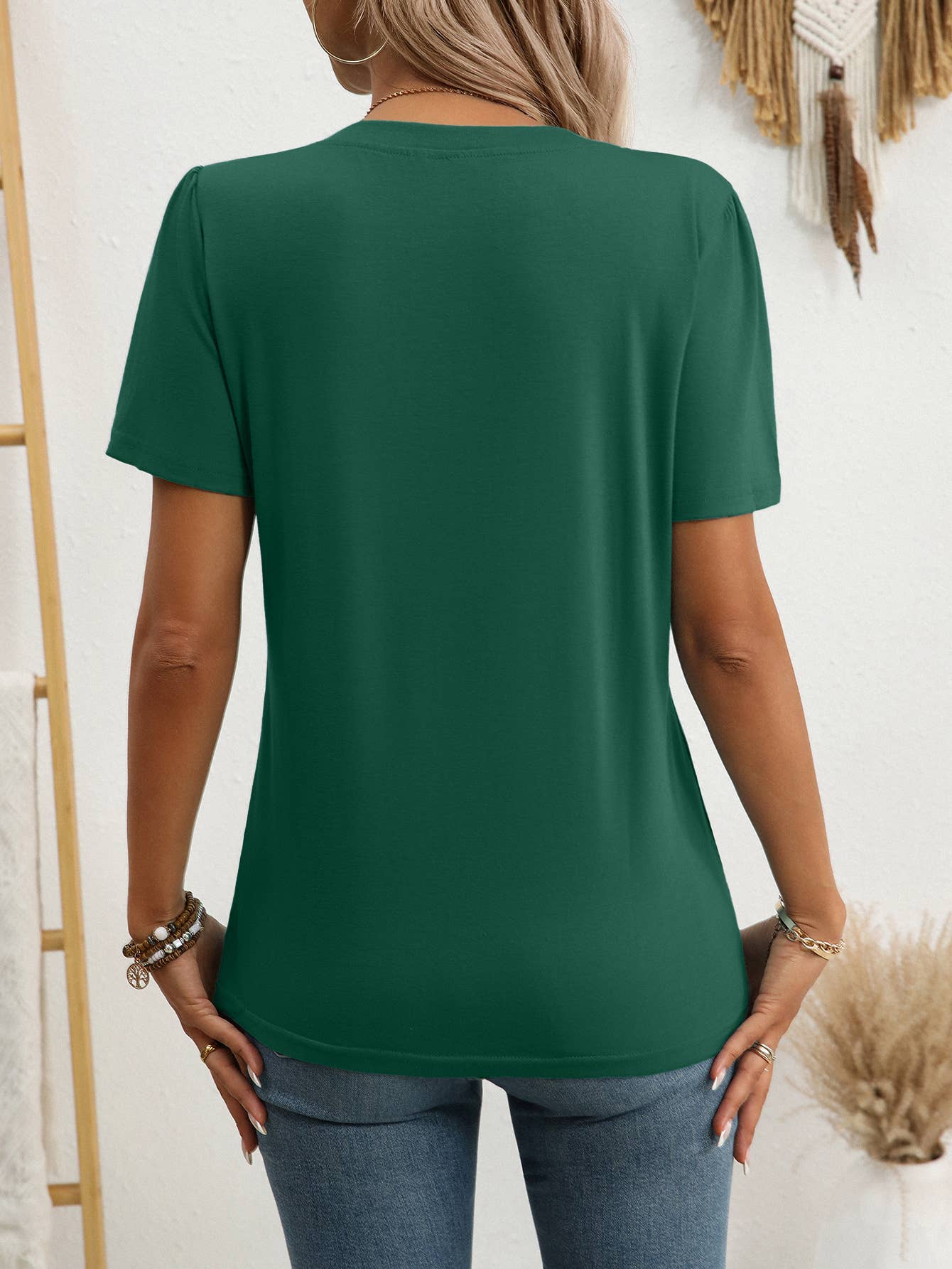Solid-color half-breasted short-sleeved T-shirt