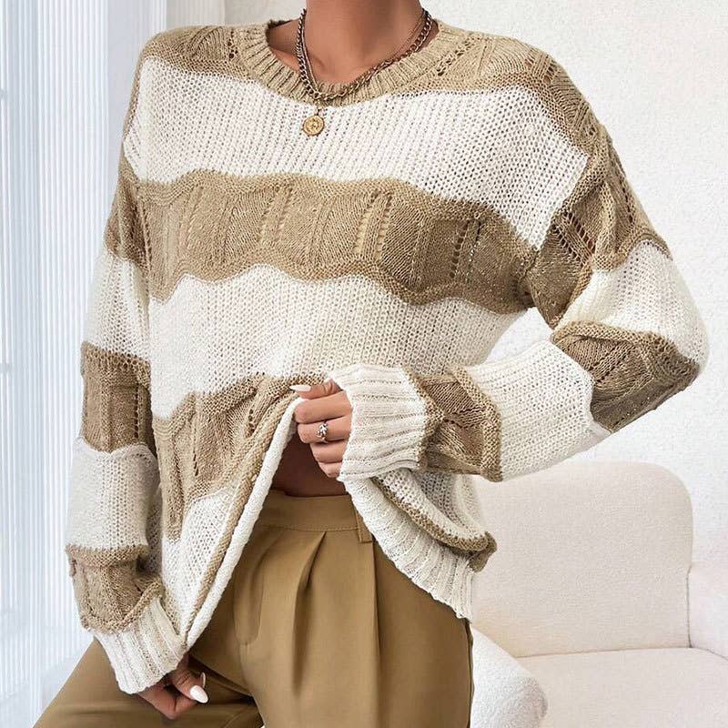 Three-dimensional striped tweed loose sweater