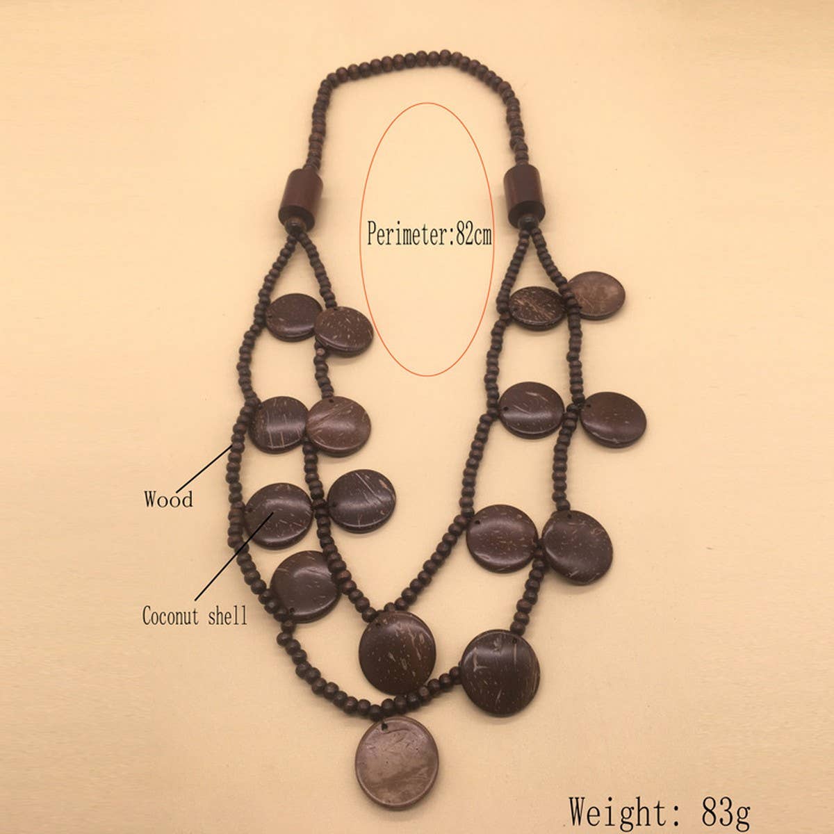 COCONUT WOOD BEADED MULTI-LAYER NECKLACE
