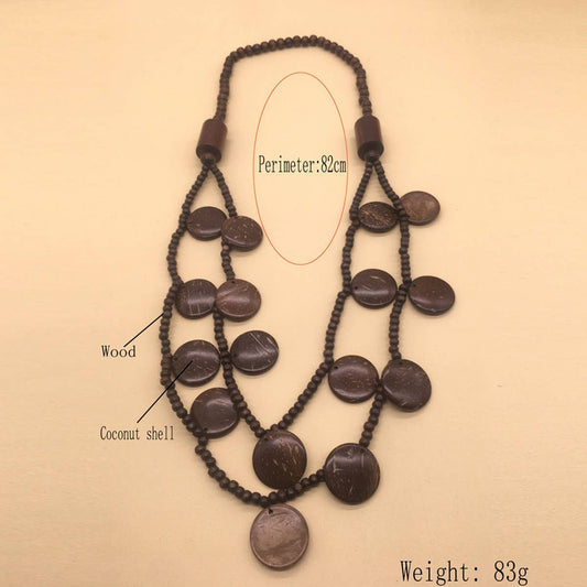 COCONUT WOOD BEADED MULTI-LAYER NECKLACE