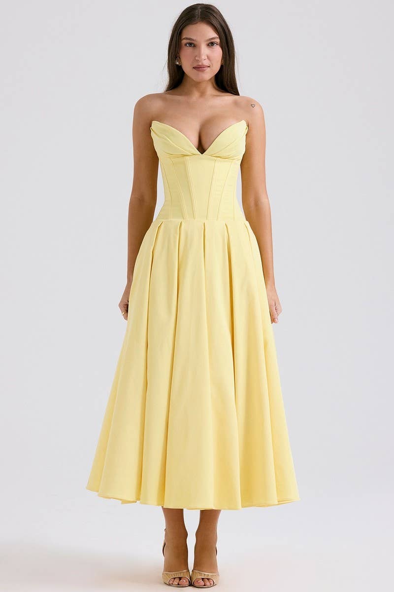 CWDTD0466_SLEEVELESS SOLID COLOR STRAPLESS MIDI DRESS