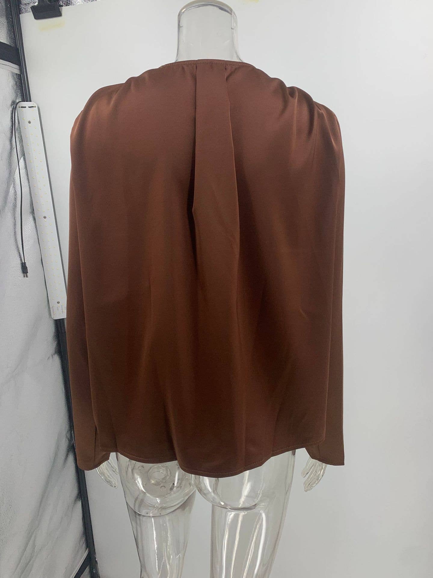 V-NECK FLORAL EMBELLISHED SATIN LONG SLEEVE SHIRT