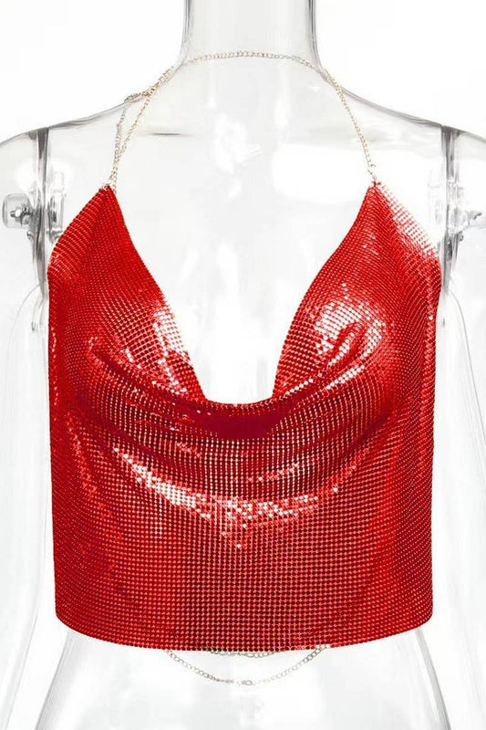 CWTTSL0402_DEEP V HOLLOW SEQUIN SEXY SWIMSUIT BACKLESS TOP