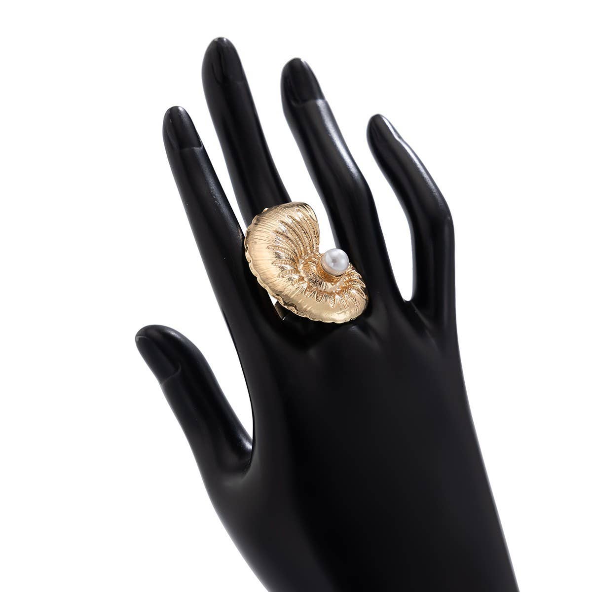 NEW BEACH IMITATION PEARL ADJUSTABLE ALLOY RING