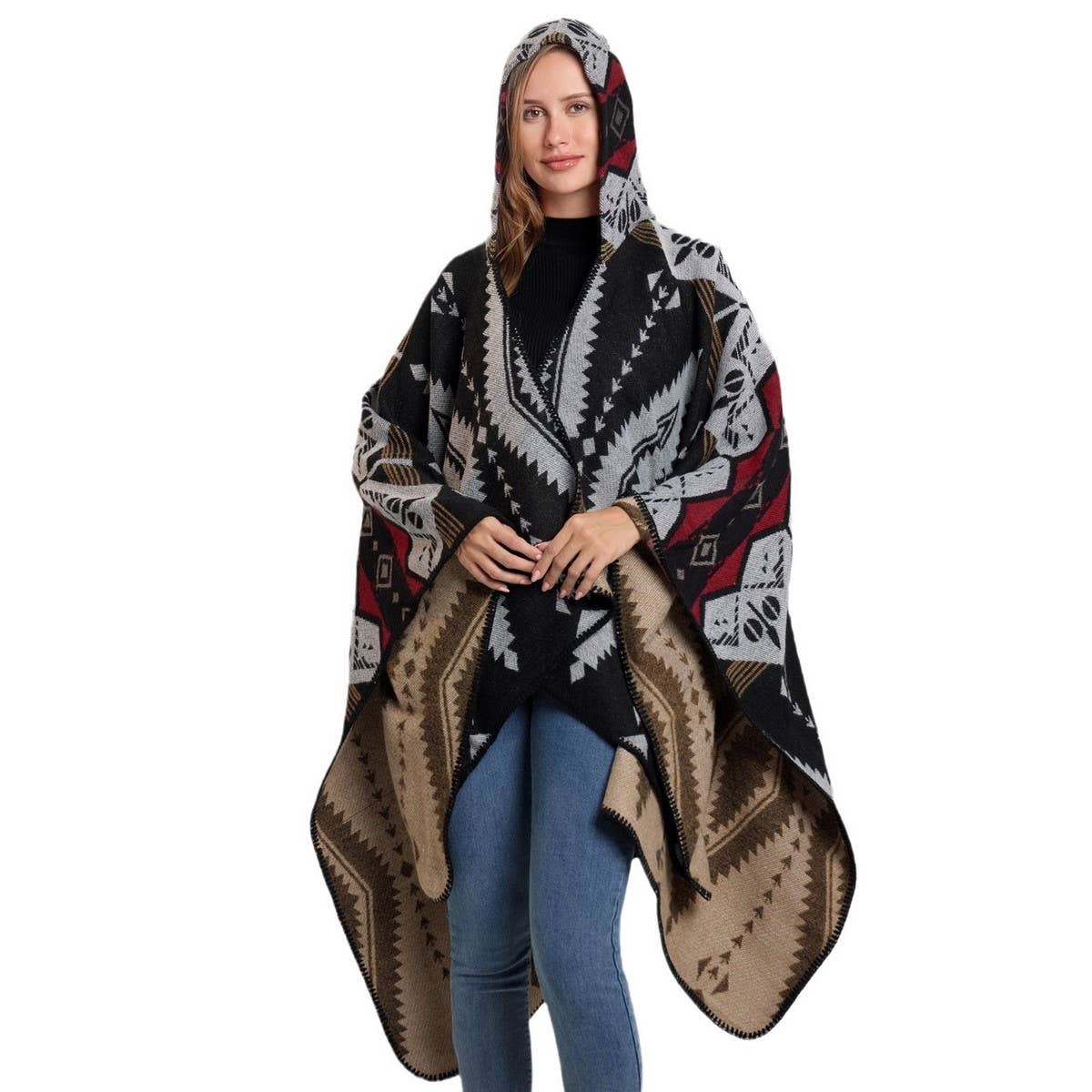 HOODED CAPE SCARF WEAR ETHNIC STYLE SHAWL