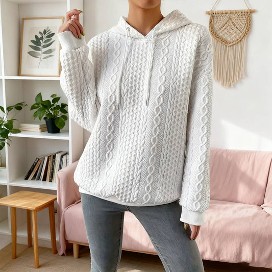 Jacquard laced long-sleeved hooded sweatshirt