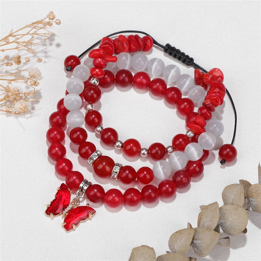 CWAJE4297_SIMPLE BUTTERFLY AMETHYST THREE-PIECE BRACELE