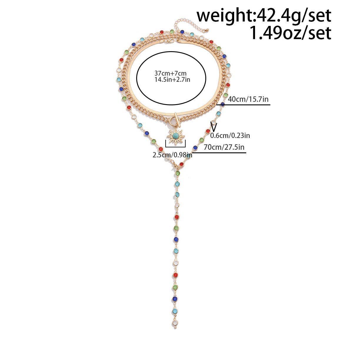 SUNFLOWER COLORED CRYSTAL CHAIN NECKLACE