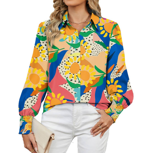LAPEL FLORAL PRINT CASUAL LONG-SLEEVED SHIRT