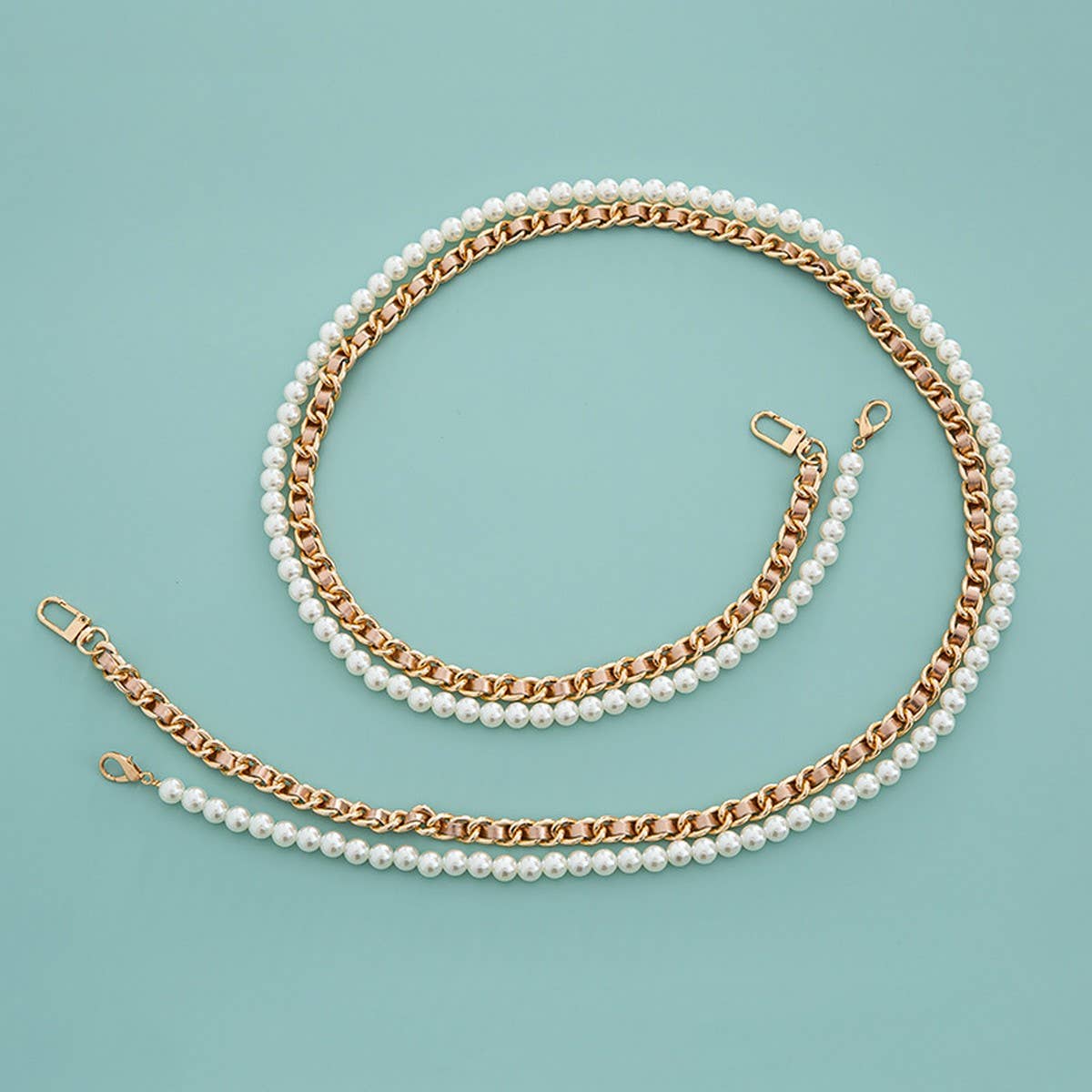 Mixed-Color Chain Beaded Pearl Bag Strap