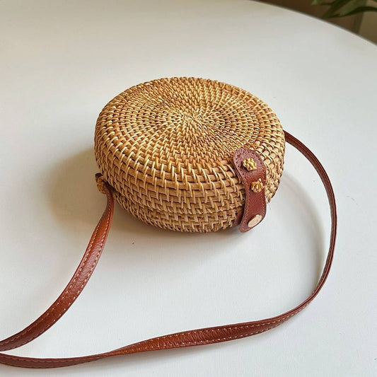 VINTAGE AUTUMN RATTAN SHOULDER CROSSBODY BAG