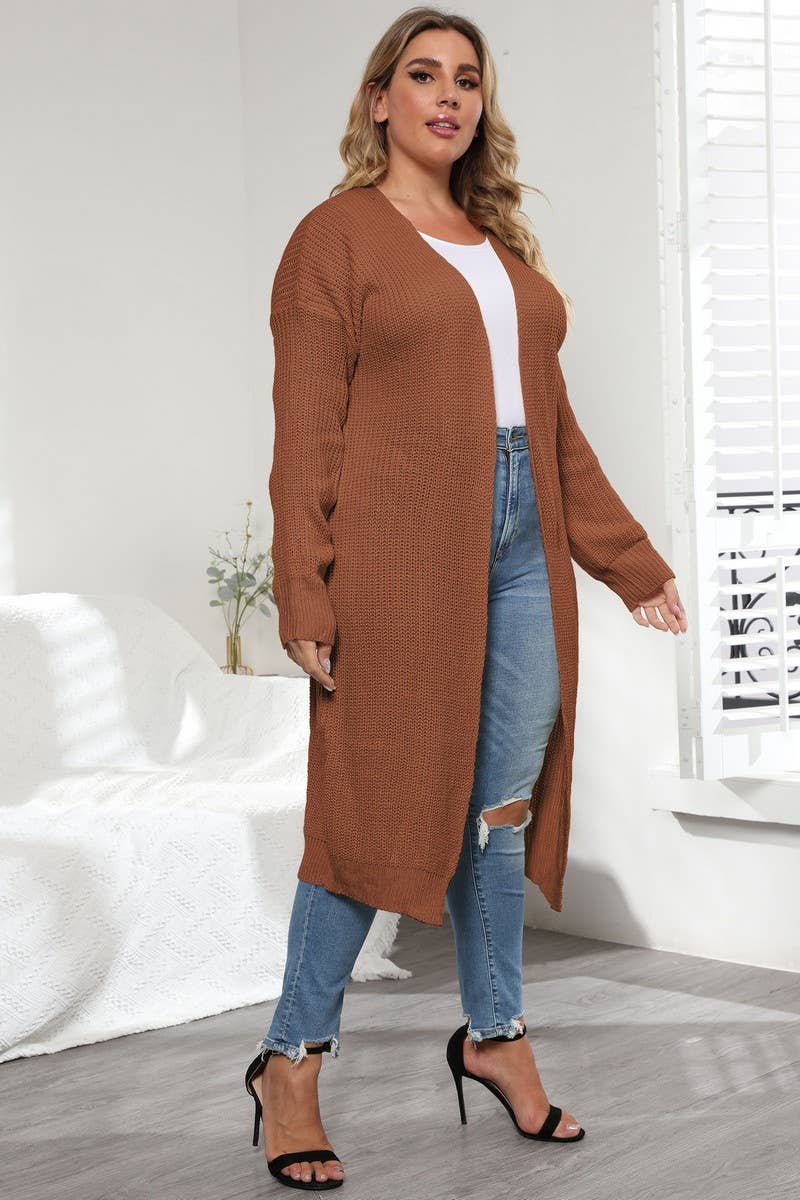 CWOSWL1596_PLUS Size Casual Open Front Long Cardigan Sweater