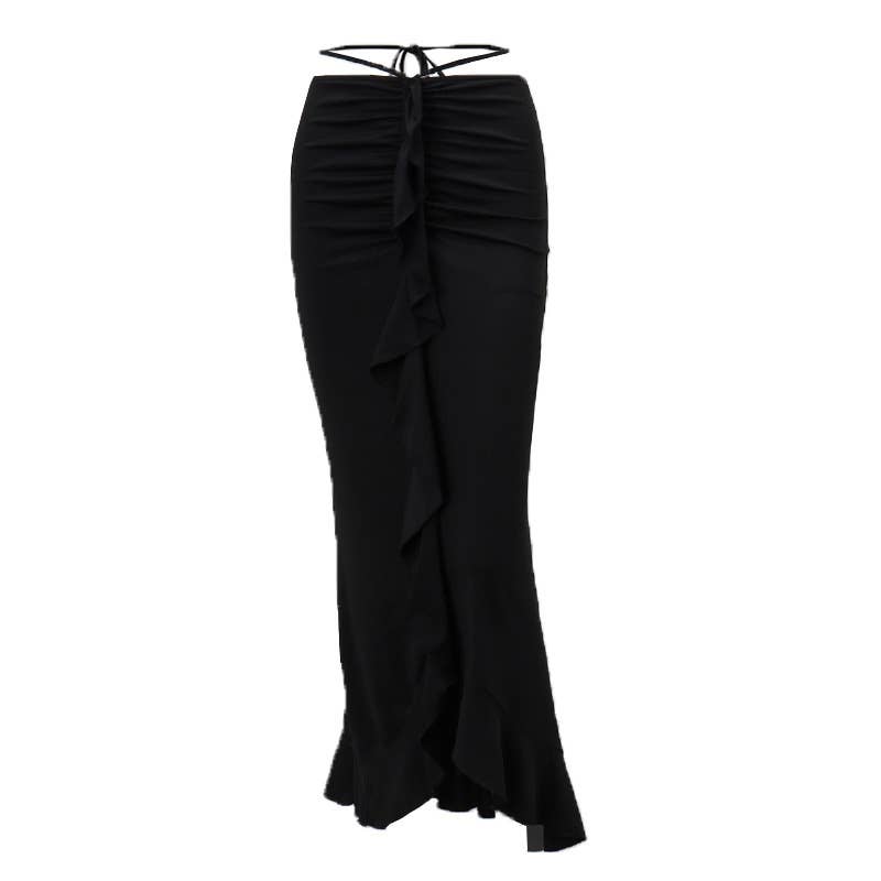 French style low waist pleated ruffle skirt