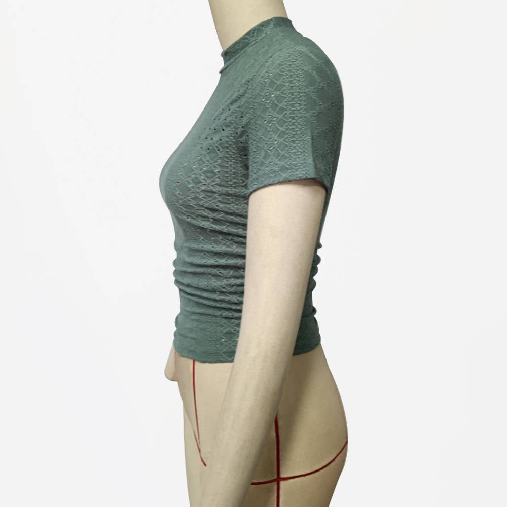 Thin hollow slim half-neck short-sleeved T-shirt