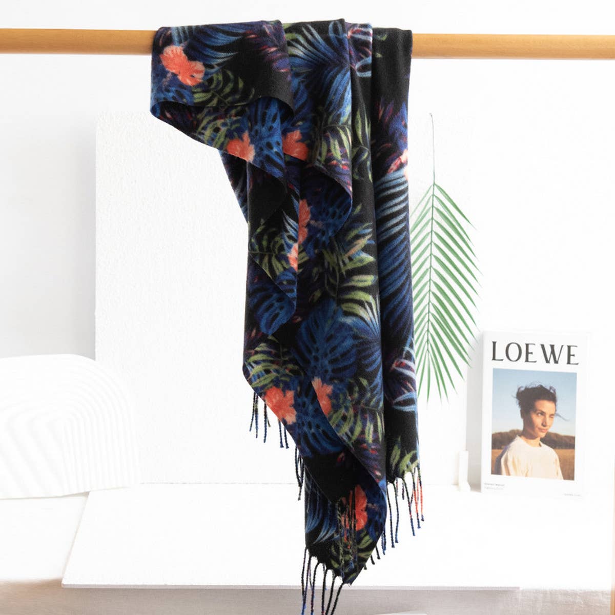 Print Scarf-Soft Blue Black Winter Wrap for Women_CWASC0919