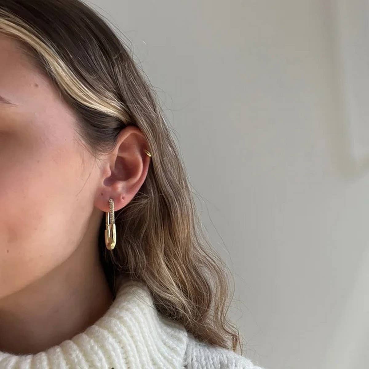 Vintage Zircon Square Round Long Gold Earrings