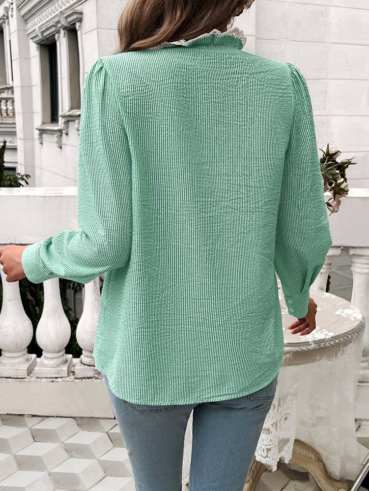 TEMPERAMENT LOOSE STRIPED LACE LONG-SLEEVED SHIRT