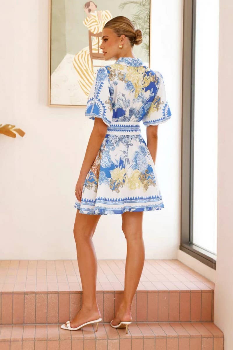 CWDSD8065_SUMMER CASUAL FASHION LAPEL PRINT DRESS