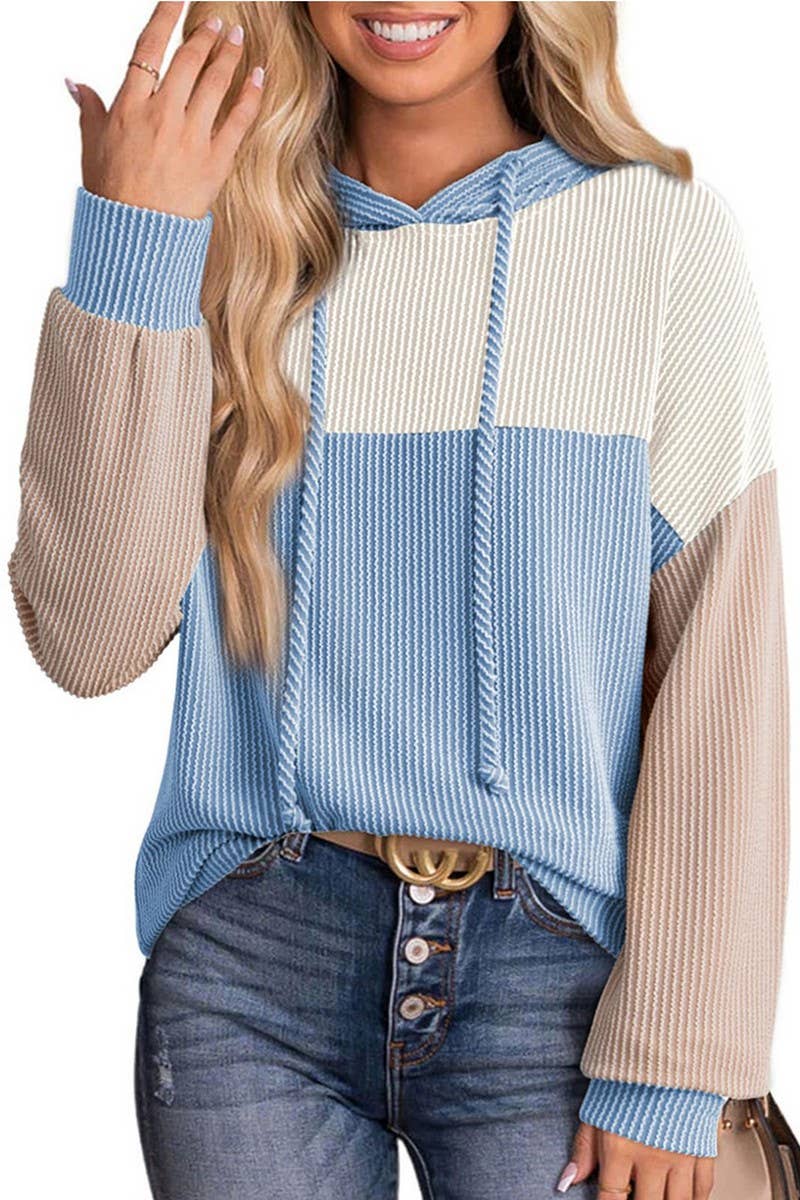 CWOHOL00597_TWIST STRIPE COLORBLOCK LONG SLEEVE HOODIE