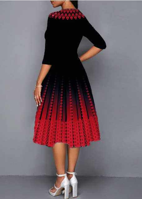 POSITIONING PRINT STYLE MID-SLEEVE WAIST DRESS