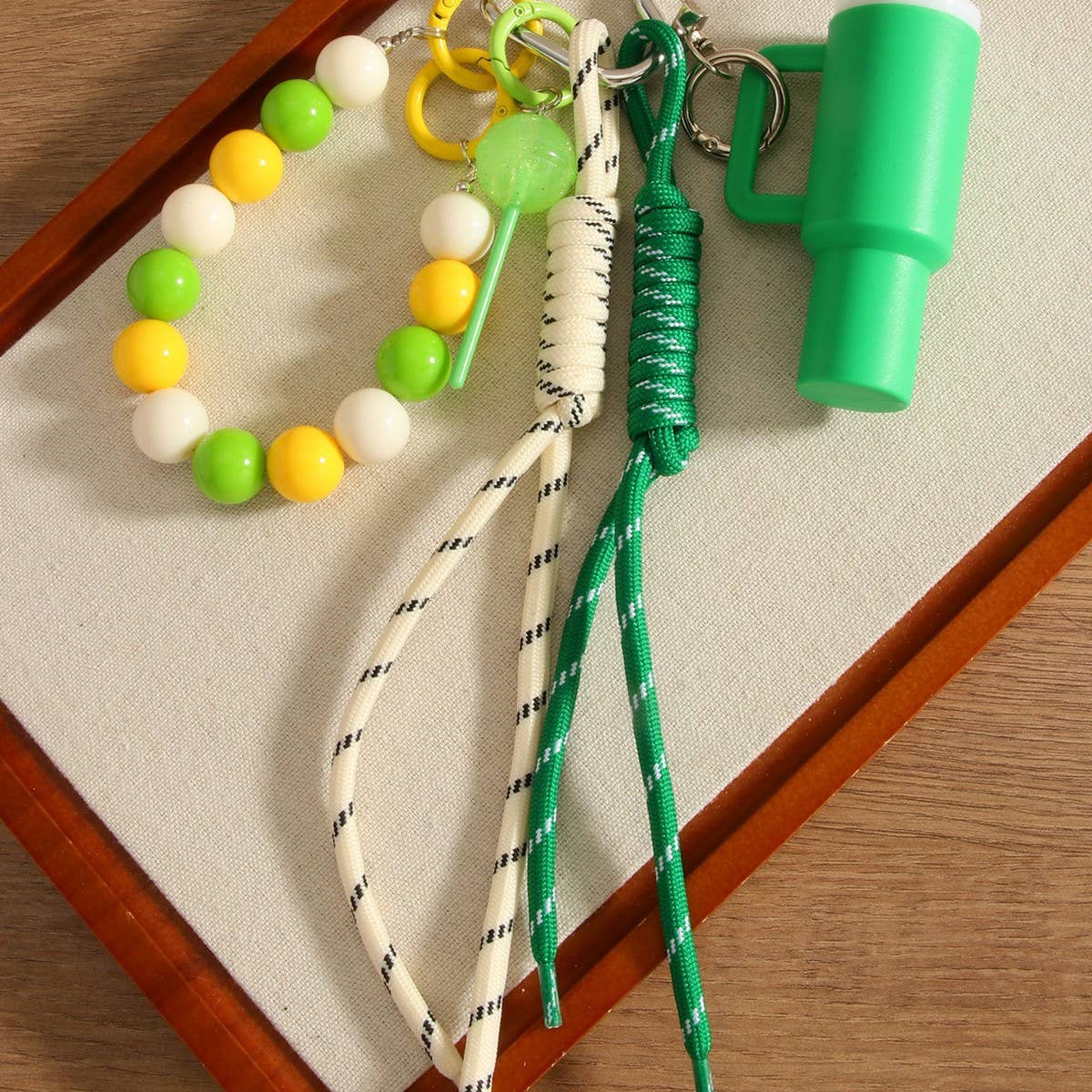 Cup Charm Keychain ? Dual Strap & Beaded Design