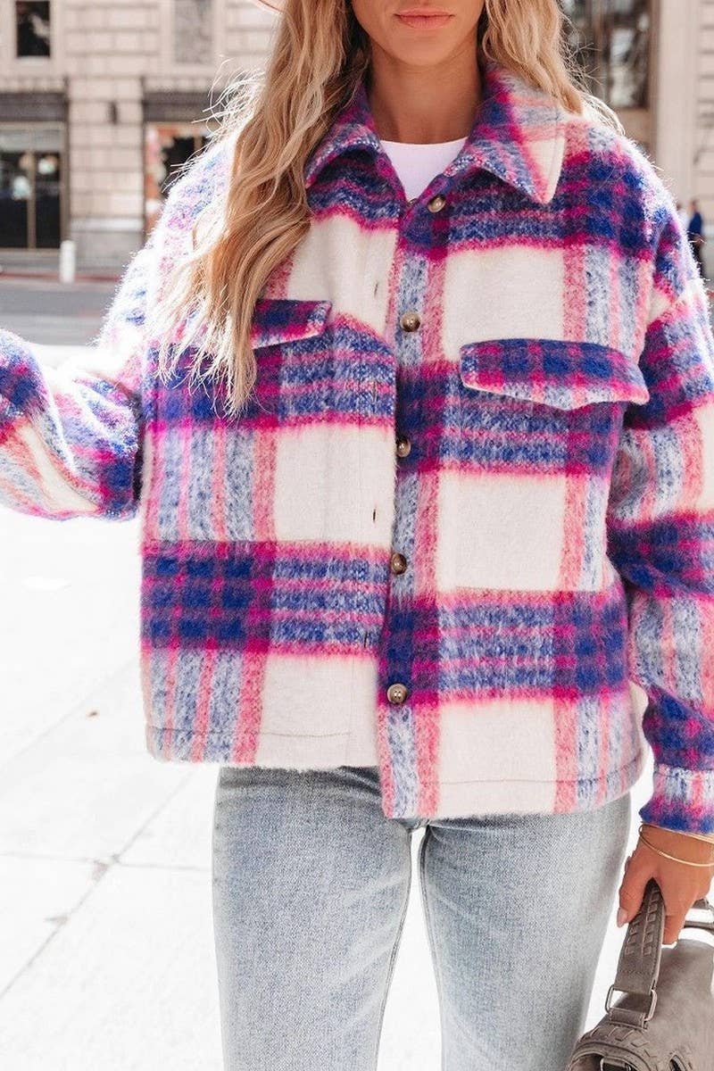 CWOCO00178_PLAID MOHAIR SHORT WOOL BLEND COAT