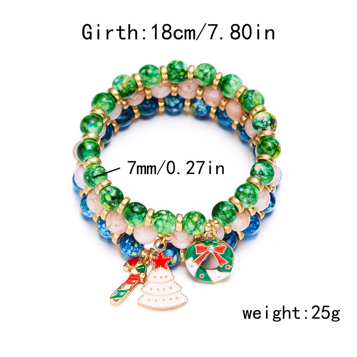 CHRISTMAS TREE SNOWMAN BEADED BRACELET