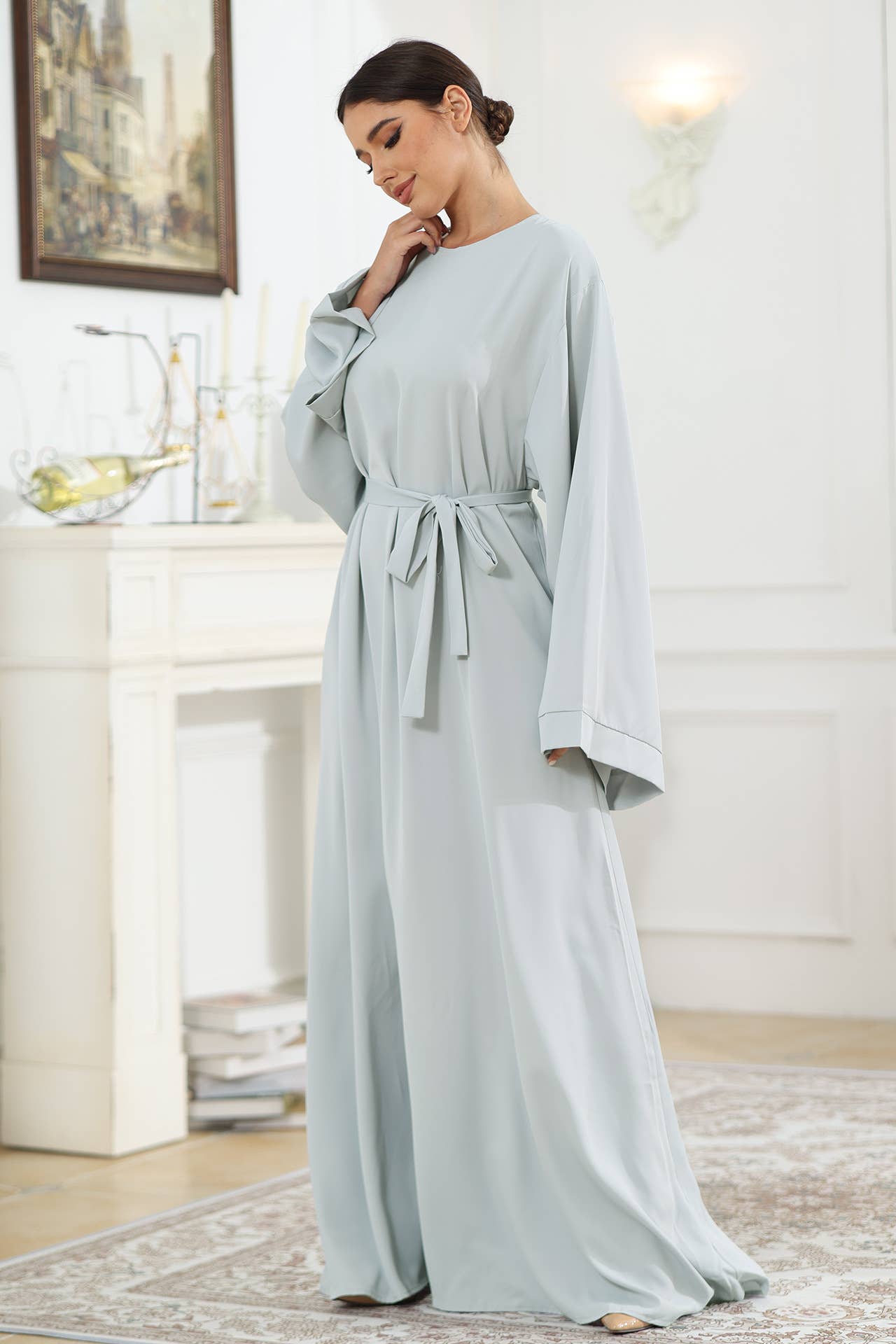 SOLID COLOR SIMPLE ABAYA CASUAL MUSLIM DRESS