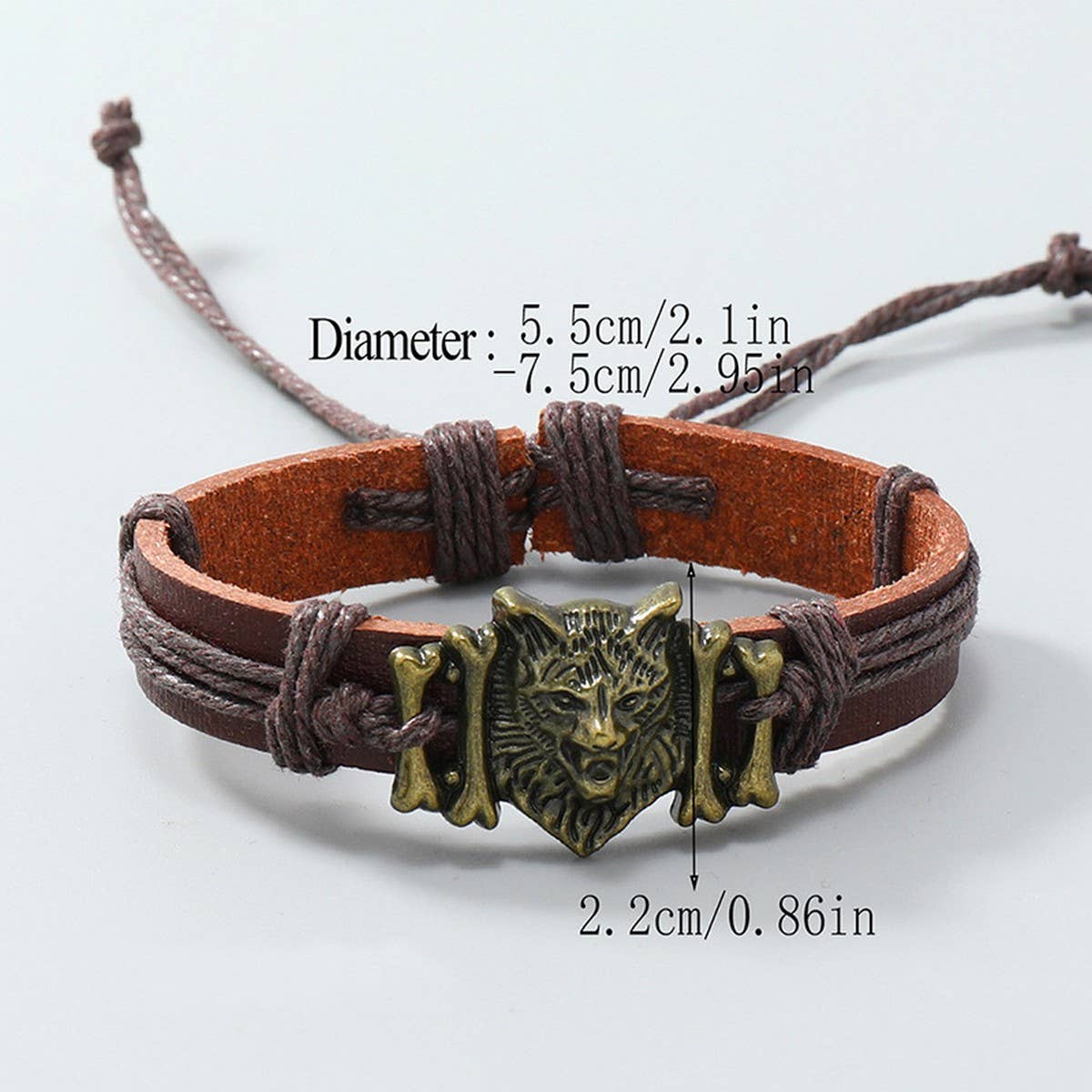 VINTAGE BRAIDED WOLF HEAD LEATHER BRACELET