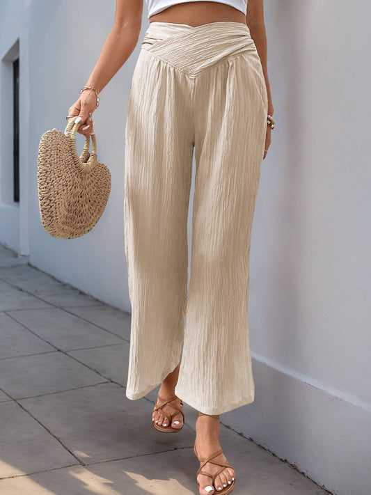 High-waisted solid color nine-inch pants