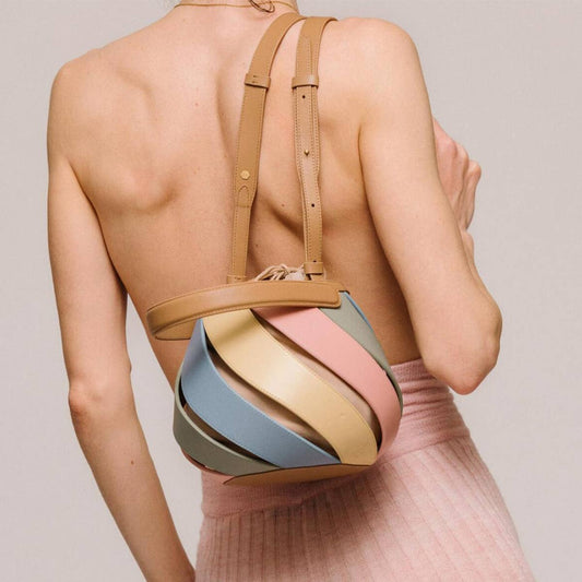 CYLINDRICAL CONTRASTING COLOR PATCHWORK BUCKET BAG_CWAB1929