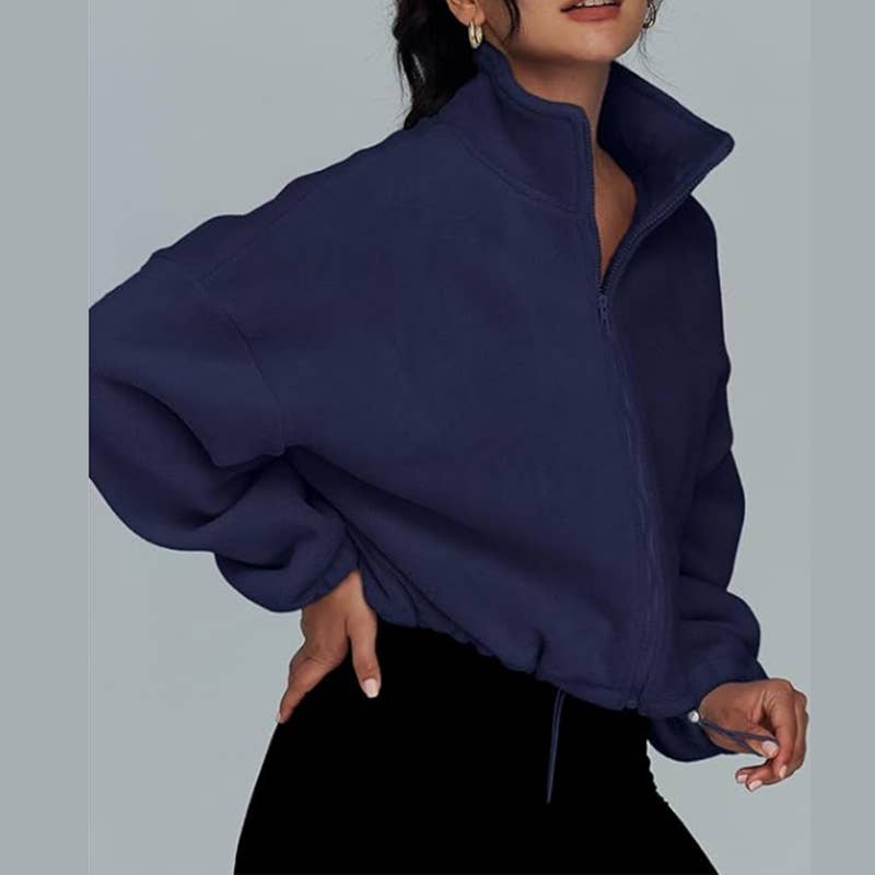 SIMPLE STAND-UP COLLAR CARDIGAN ZIPPER HOODIE