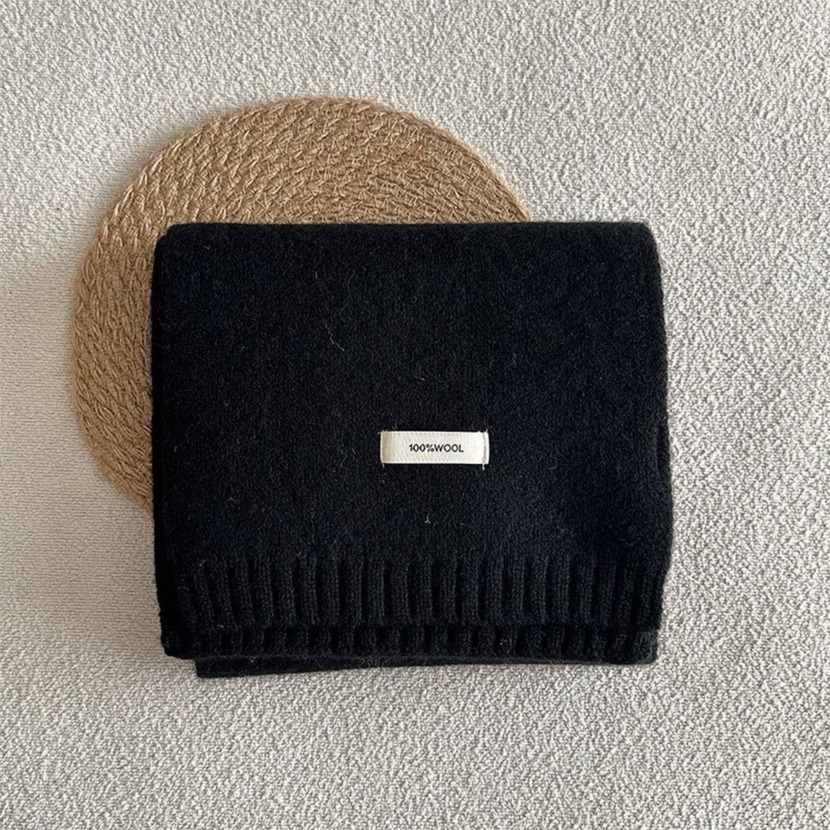 Basic 100% Wool Solid Knit Scarf Soft Warm Unisex_CWASC2288