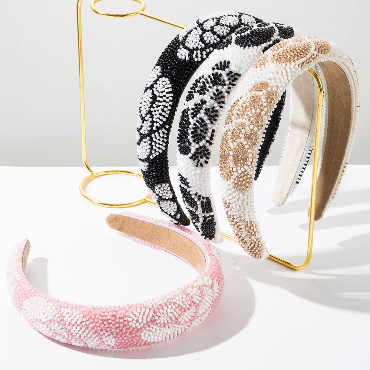 HAND-SEWN RICE BEAD FLOWER HEADBAND